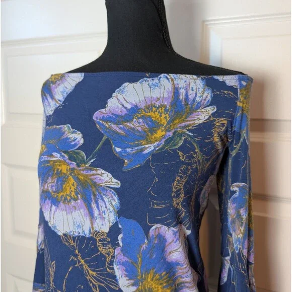 Free People We The Free Size L Birds of Paradise Off Shoulder Bell Sleeve *Flaw - Picture 3 of 9